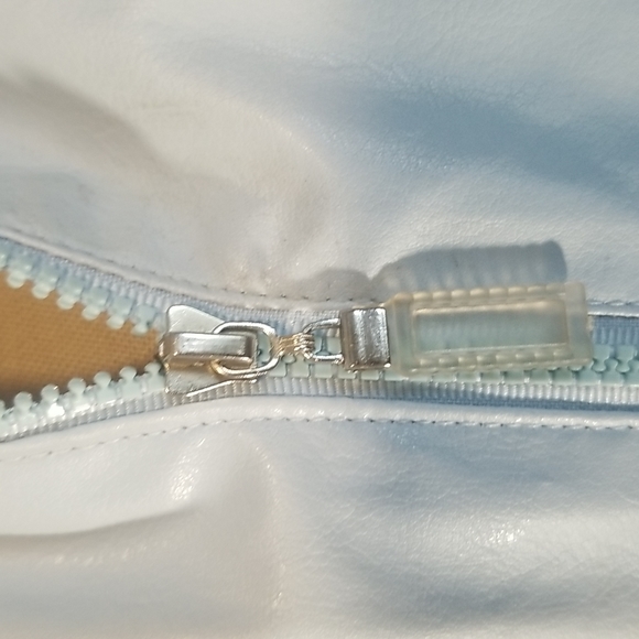 Judy Collection Faux Leather Light Baby Blue Zippered Jacket. M - Picture 7 of 12